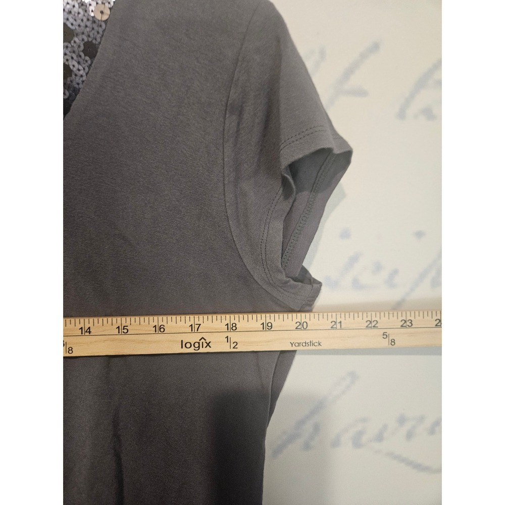 Chicos Starry Cap Grey Sequin Scoop Neck Short Sleeve Top Size 3 NEW $64 - Picture 6 of 8
